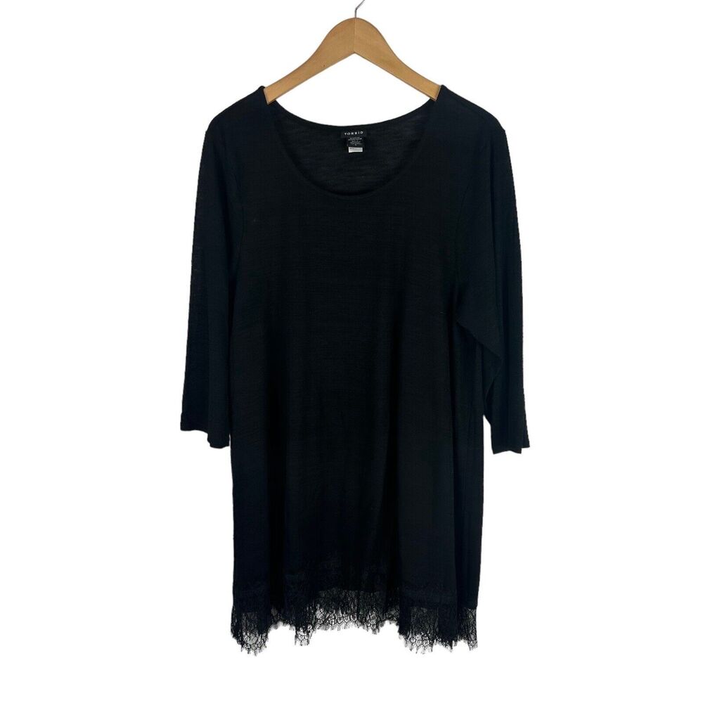 Torrid Womens Tunic Knit Top Womens Size 2X Sold Black Lace Hem 3/4 Sleeve Plus‎